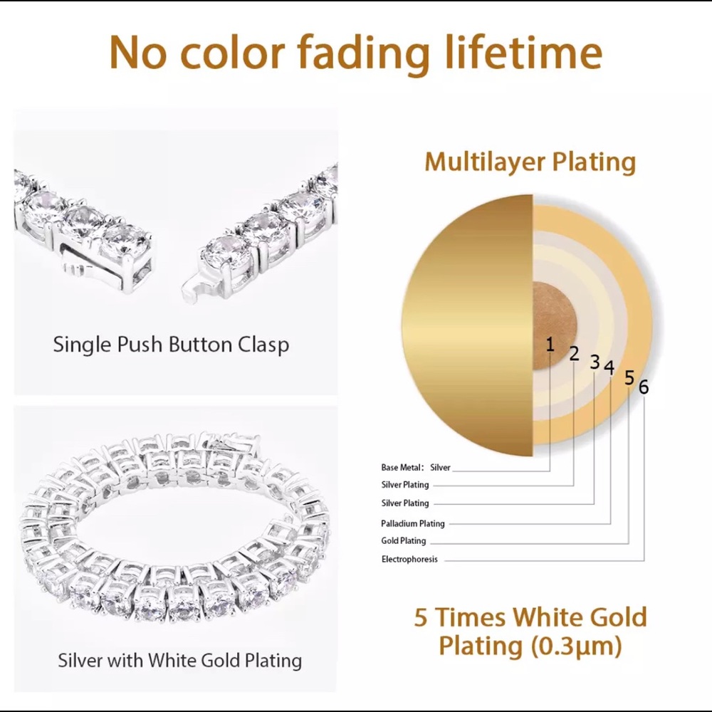 Unisex S925 4mm White Sapphire Tennis Bracelet - Picture 4 of 8